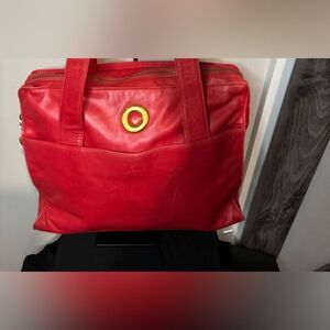 CELINE Red Lambskin Leather Shoulder Bag